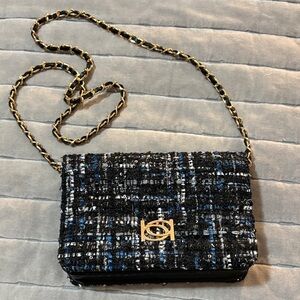 Bebe Chic Black and Blue Tweed Bag